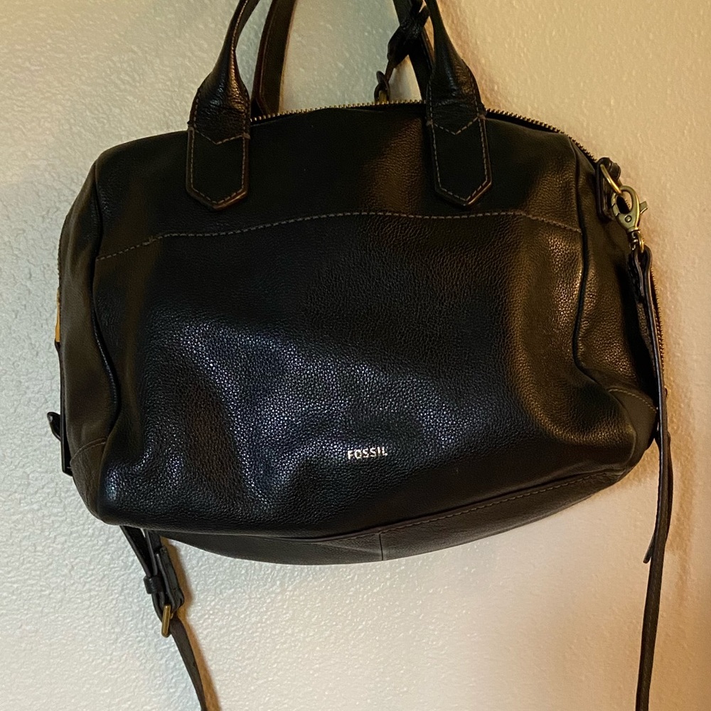 Fossil cowhide leather black satchel